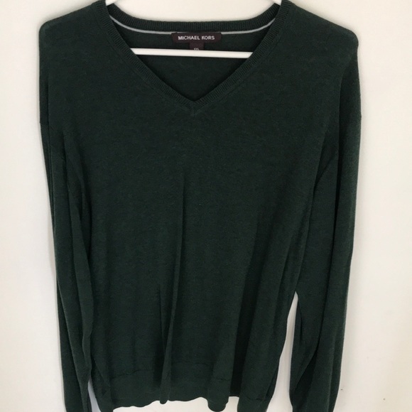 MICHAEL KORS FOREST GREEN V NECK SWEATER FOR MEN IN XXL - Picture 1 of 6